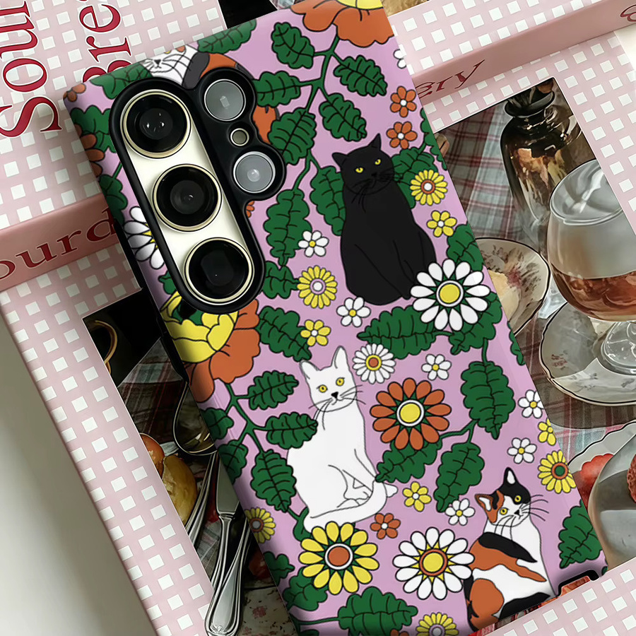 Stoßfeste Doppelschicht Handyhülle mit Katzen-Garten-Design für Samsung Galaxy S25 Ultra, S24 und S23 Ultra Plus in Multicolour - Bild 4
