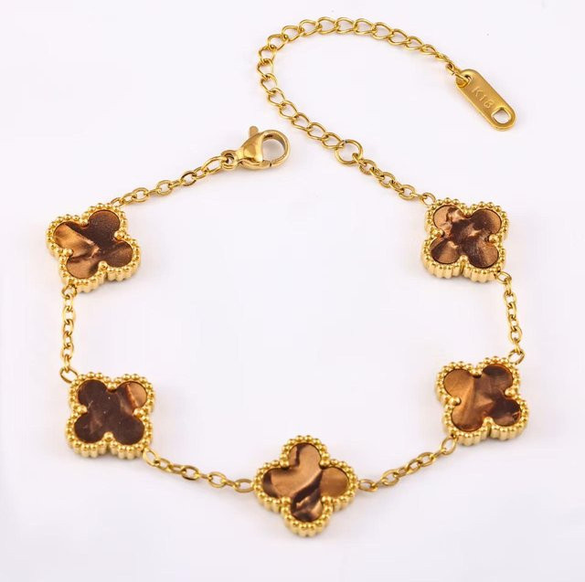 TrendVibeCN Kleeblatt-Armband, Edelstahl, Gold, Unisex, 13mm - Bild 1