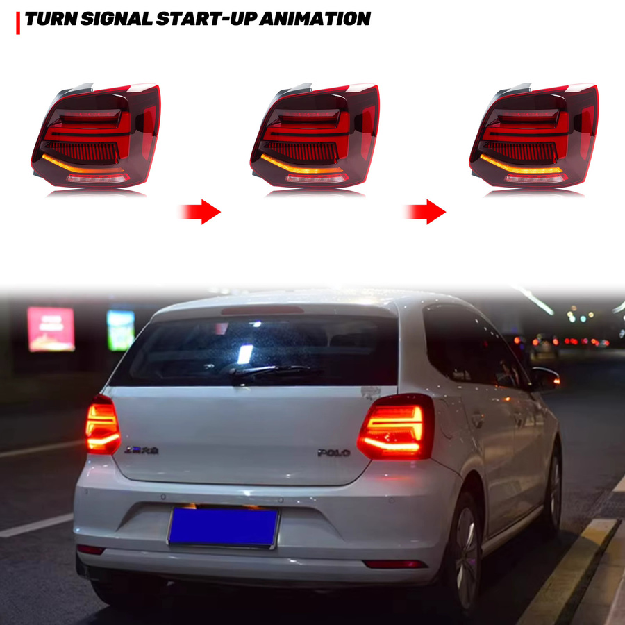 Dynamische LED-Rückleuchten mit sequenziellen Blinkern für Volkswagen VW Polo 5 MK5 6R 6C 2009–2017 in Rot - Bild 3