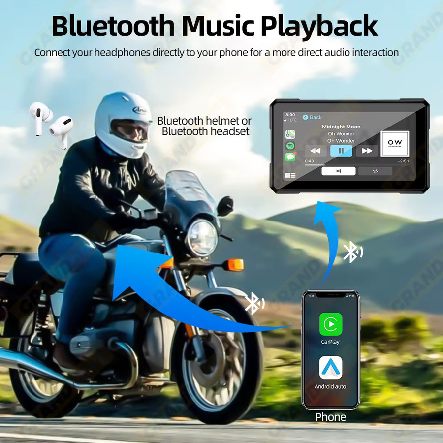 Grandnavi 5-Zoll Motorrad-Navigation mit GPS, Bluetooth, Wireless CarPlay und Android Auto, Magnetische Schnellverschlusshalterung, Schwarz - Bild 4