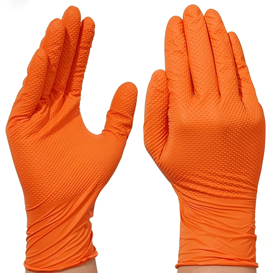 INMAICH Nitrilhandschuhe mit Diamantstruktur in Schwarz und Orange, 8Mil Einweghandschuhe für Industrie und Mechanik, Größe M - Bild 2