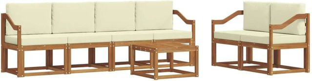 vidaXL Outdoor-Sofagarnitur aus Massivholz Akazie mit Polstern, 7-teiliges Gartenmöbel-Set in Natur und Creme für Garten und Terrasse - Bild 1