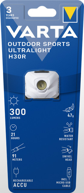 Varta Outdoor Sports Ultralight H30R LED Taschenlampe mit Akku in Weiß - Bild 1
