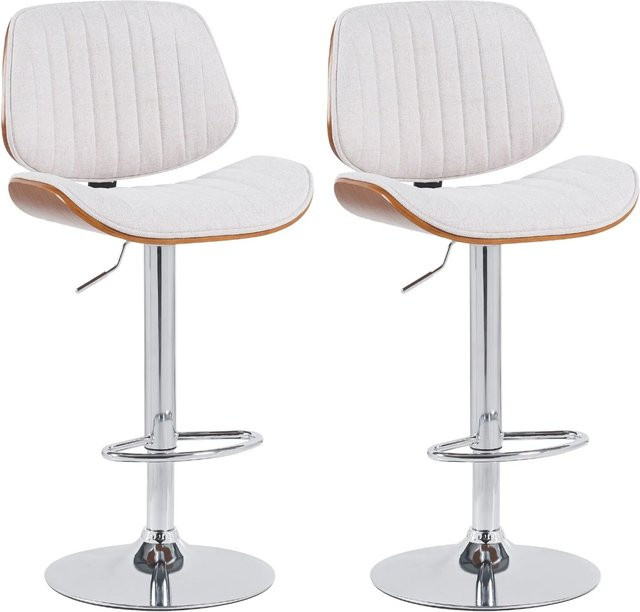 DELUKE 2er Set Barhocker LOSAN, Stoff Walnuss/creme, Beige/Dunkelbraun/Silber, B/T/H: 50 x 50 x 94 cm, höhenverstellbar, drehbar mit Lehne - Bild 1