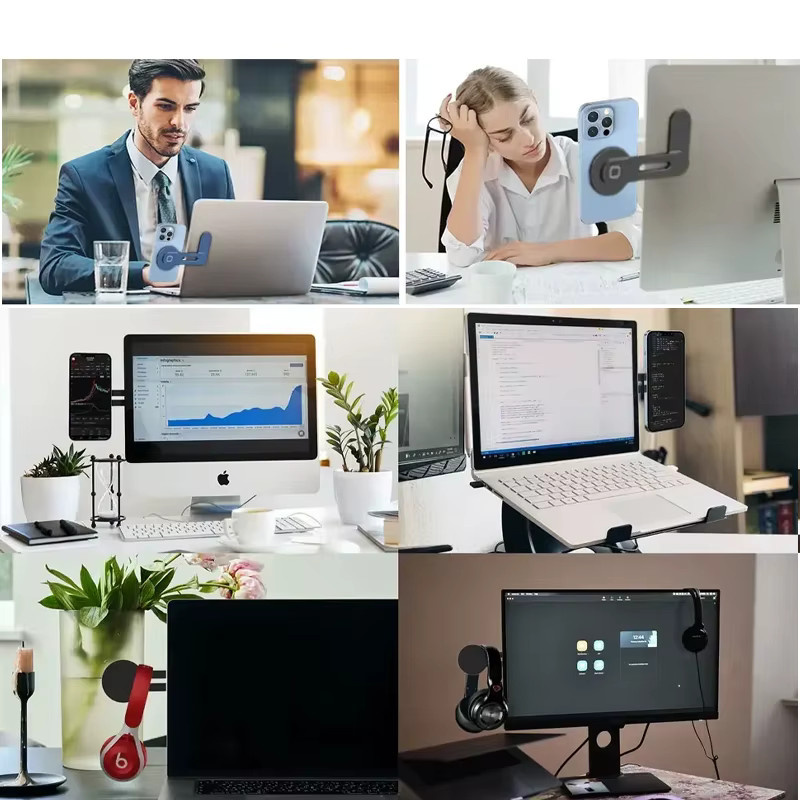 VIKEFON Magnetische Laptop-Telefonhalterung Schwarz, faltbare Handyhalterung für Computer-Monitore und iPhone 15 14 13 Serie - Bild 5