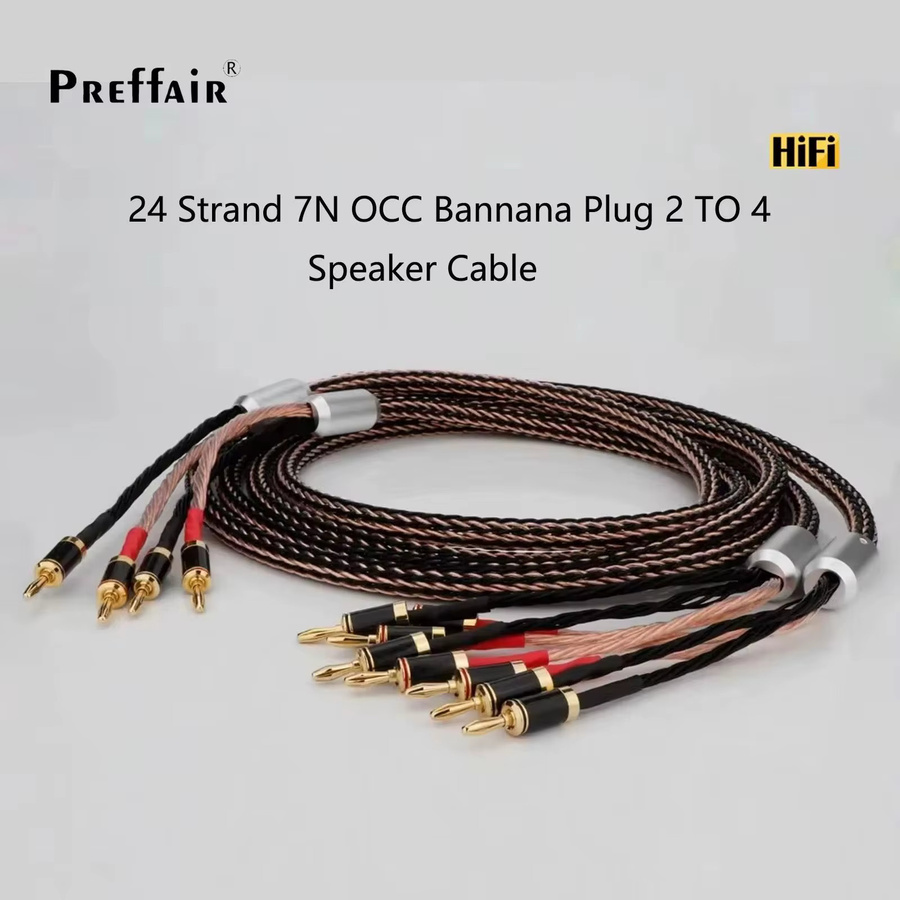 Preffair Paar 7n OCC versilberte Lautsprecherkabel Bi-Wiring 24-adrig mit Bananensteckern 2 zu 4 in Silber - Bild 3