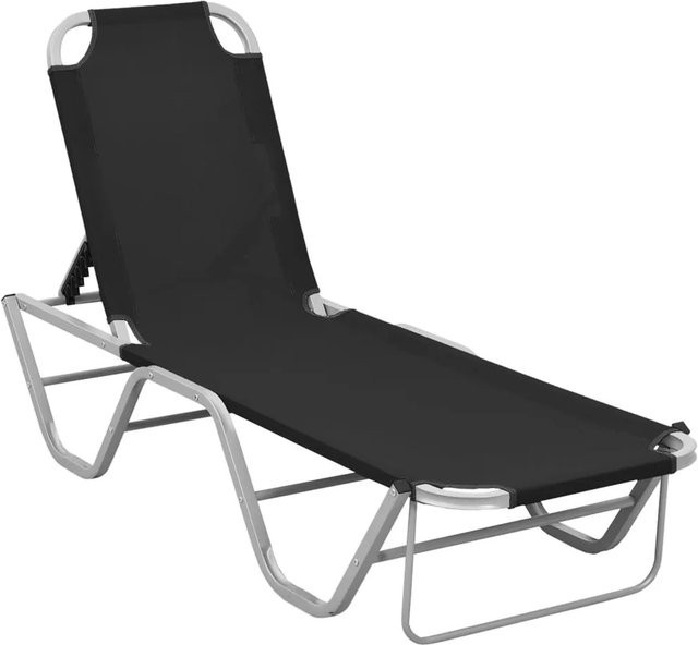 vidaXL Sonnenliege aus Aluminium und Textilene in Schwarz und Silber mit verstellbarer Kopfstütze und verstellbarer Rückenlehne - Bild 1