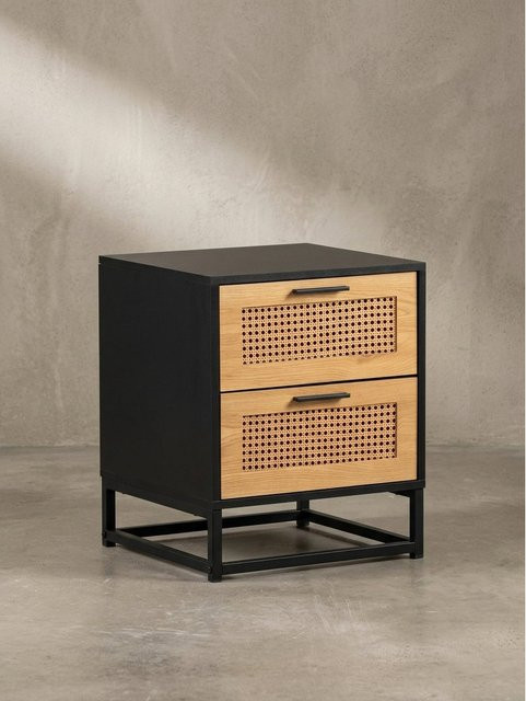 KADIMA DESIGN Nachttisch aus Holz mit Wiener Geflecht in Schwarz, B/T/H: 45 x 45 x 56 cm - Bild 1