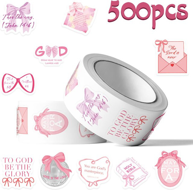 500 Stück Bownet Bibelrolle Aufkleber in Rosa für Laptop, Scrapbook und DIY-Projekte - Bild 1