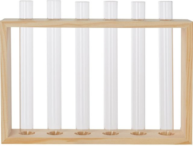 VBS Vase Reagenzglashalter Cube aus Rohholz und Glas in Beige, B/T/H: 12,5 x 7,0 x 4,0 cm - Bild 1
