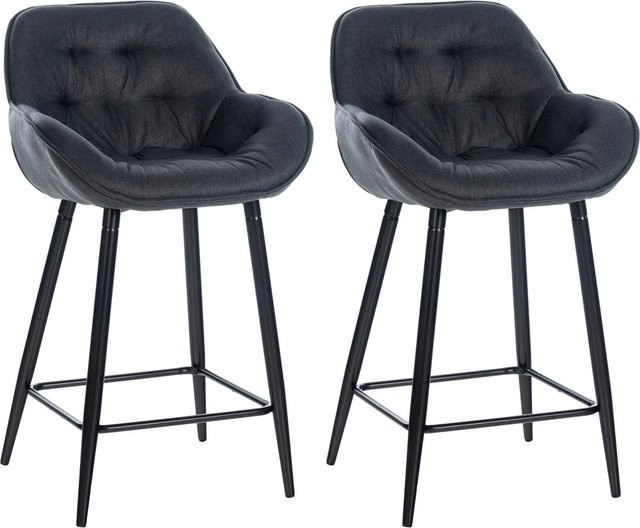 DELUKE 2er Set Barhocker KUTOR aus Samt in Dunkelgrau mit Lehne und gesteppter Polsterung, B/T/H: 54 x 57,5 x 93,5 cm - Bild 1