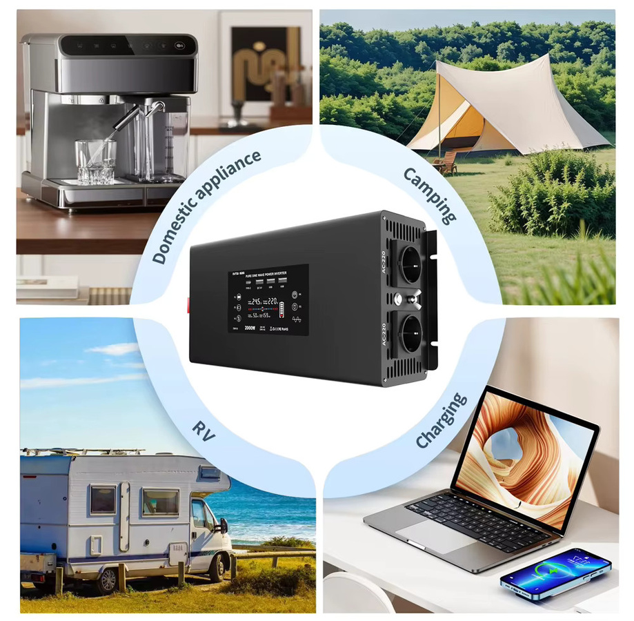 DATOUBOSS Reiner Sinus-Wechselrichter 2000W DC zu 220V/230V AC mit USB und LCD, 12V/24V DC, Schwarz - Bild 6