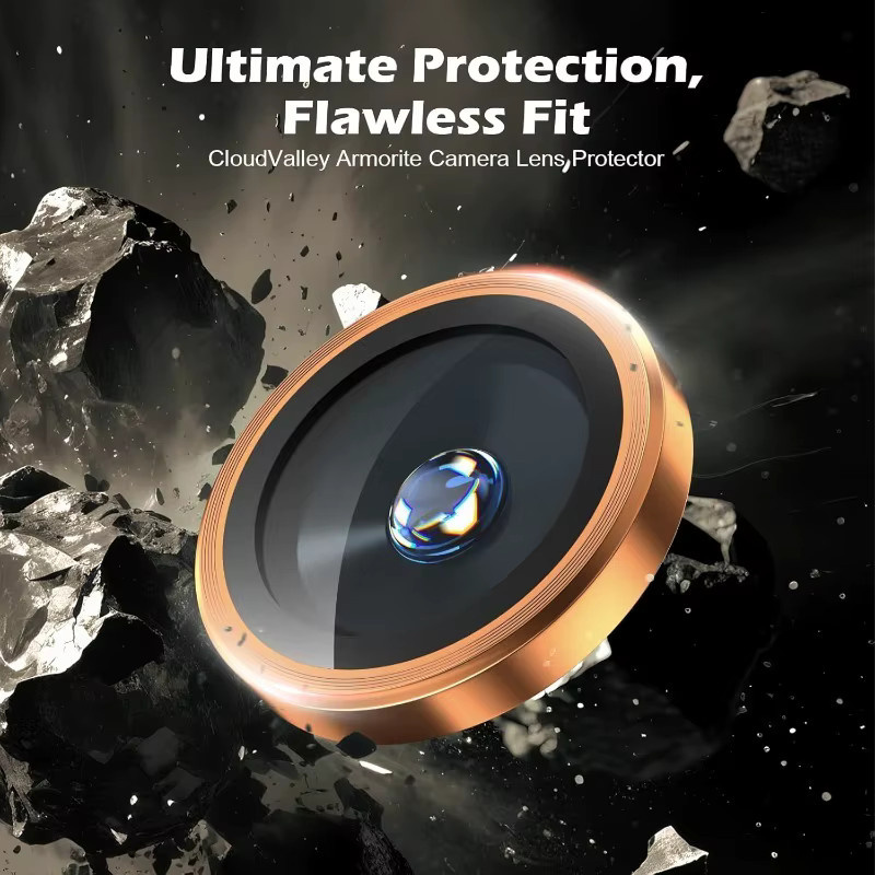 ZYONS Kameraobjektivschutz aus Metall und Glas für iPhone 17 Pro Max, 16, 15, 14, 13 Pro Max Plus und 16 Pro in Orange - Bild 2