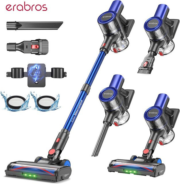 Erabros EV2 Kabelloser Handstaubsauger mit 450W und 55Kpa Saugkraft, Beutelloses Modell mit LED-Anzeige für Boden und Teppich - Bild 1