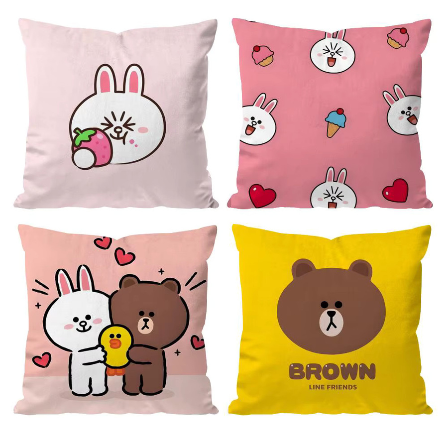 LINE FRIENDS Kissenbezug mit Braunbär und Cony Motiv für Sofa und Schlafzimmer - Bild 2
