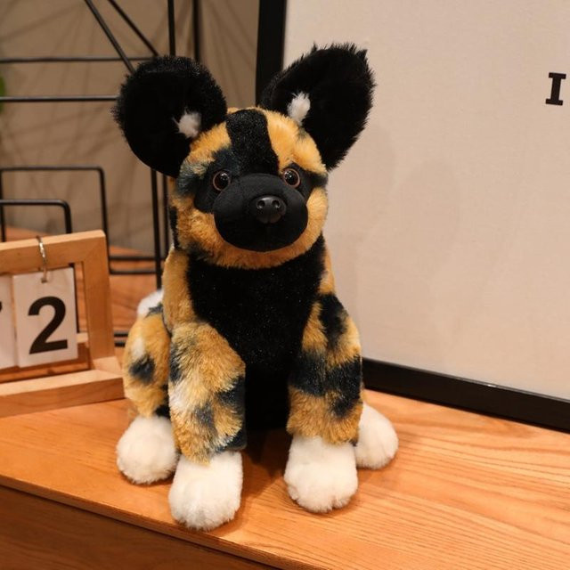 Weiches Plüsch-Wildhund-Spielzeug, Schwarz, Braun, Weiß - Bild 1