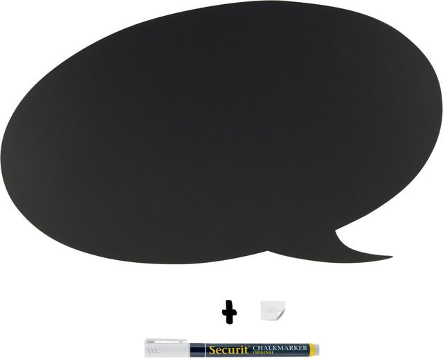 Securit Wandtafeltafel in Sprechblasen-Silhouette mit Kreidestift und Klett-Kit zur Wandmontage, schwarz, Breite: 28 cm, Höhe: 47 cm - Bild 1