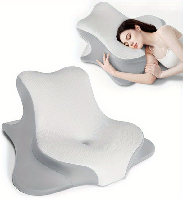 Ergonomisches Nackenkissen von HEHUAI HT in Grau für Nacken und Schulter, konturierte Keilkissenform für Seiten- und Rückenschläfer, mit abnehmbarem und waschbarem Bezug - Bild 1