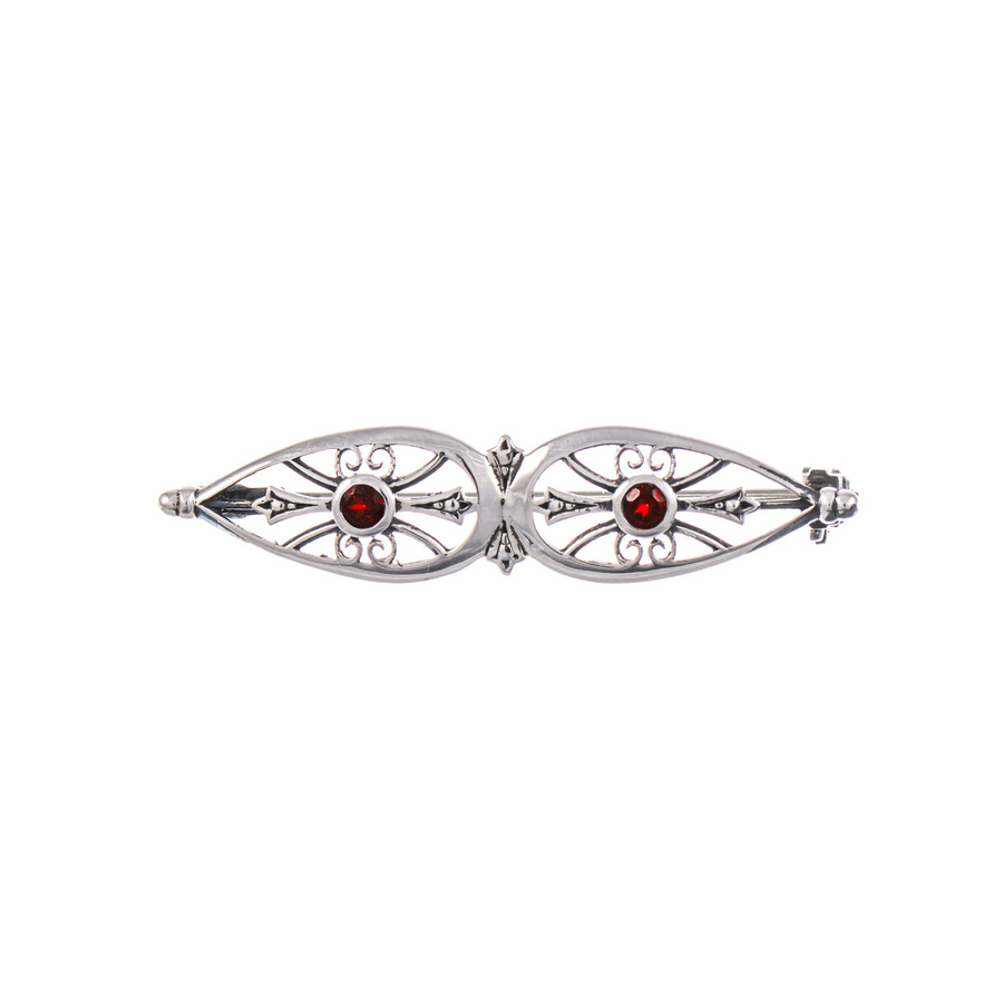 Brosche 925 Silber, geschwärzt, Granat, Unisex - Bild 1