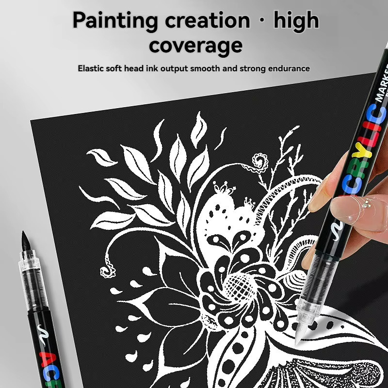 Hopk Acryl-Malstift-Set mit 12 Farben und Pinselspitzen inklusive schwarzem und weißem Marker für Holz, Stein und Leinwand - Bild 3