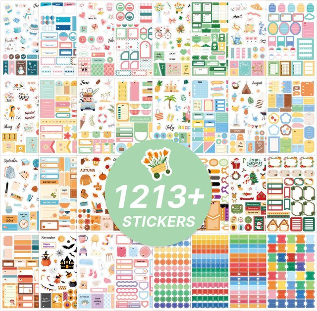 Imoda Bunte Papier Label Aufkleber Set für Journal und Scrapbooking, 1213 Stück, Mehrfarbig - Bild 1