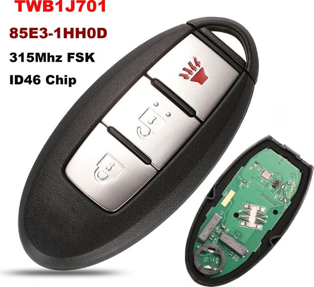 Jingyuqin Fernbedienung Autoschlüssel TWB1J701 85E3-1HH0D in Schwarz für Nissan March Sunny Tiida Livina Sylphy Altima Maxima mit 315 MHz und ID46/pcf7952 Chip - Bild 1