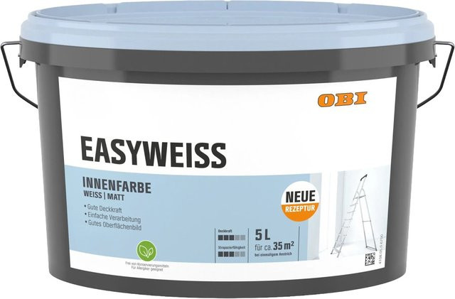 OBI Wandfarbe Easyweiss Weiß Matt Dispersion Wasserbasiert 5 l - Bild 1
