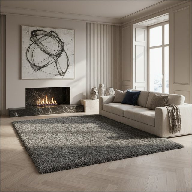 Hochflorteppich KADIMA DESIGN, modern, einfarbig, Grau, B: 240 cm, T: 340 cm - Bild 1