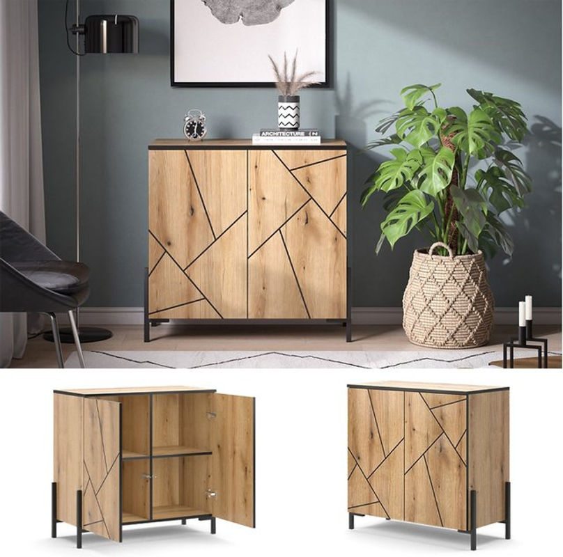 Vicco Kommode Hatto in Eiche, modern, braun, B: 84 cm, H: 80,1 cm, mit 2 Türen für Wohnzimmer und Schlafzimmer - Bild 2