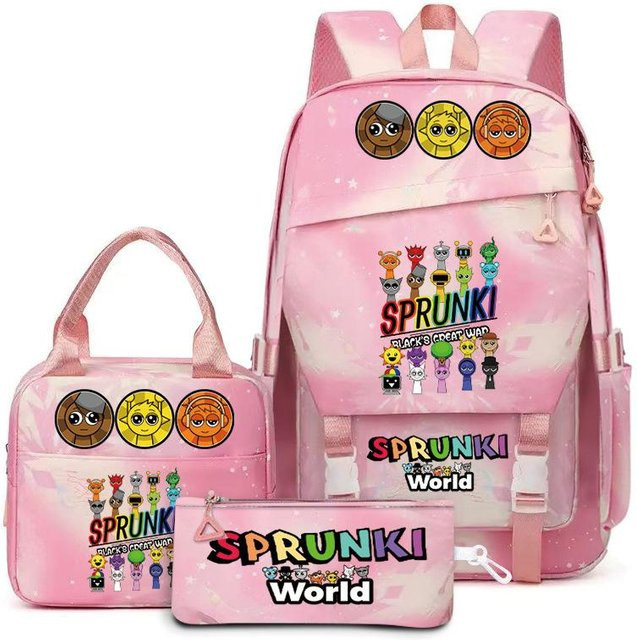3-teiliges Schulrucksack-Set für Schüler in Pink aus Oxford-Stoff mit Schultasche, Schultergurt und Federmäppchen - Bild 1