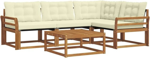 vidaXL Outdoor-Sofagarnitur 5-teilig aus Akazienholz mit Textilene und Kissen in Natur und Creme - Bild 1