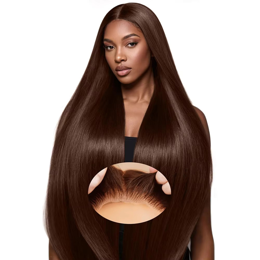 Fuduete Echthaarperücke, Remy Brazilian Straight, Schokoladenbraun, glatt - Bild 3