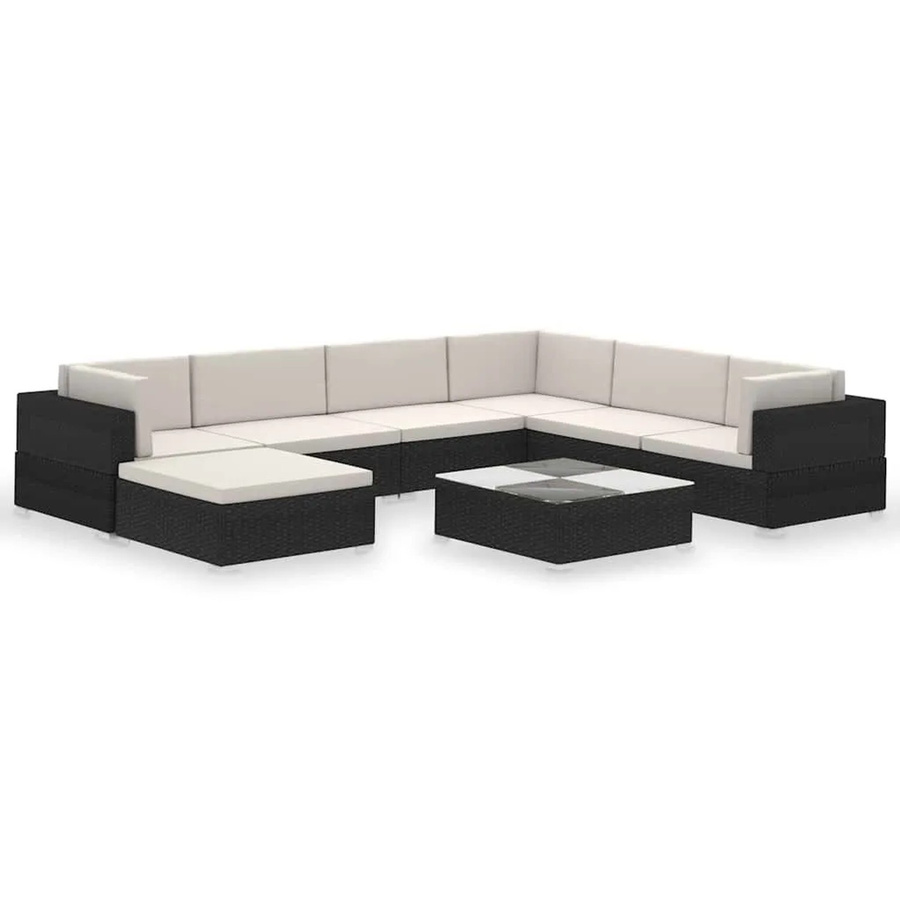 vidaXL 8-teiliges Garten-Lounge-Set aus Poly-Rattan in Schwarz mit cremeweißen Auflagen und Stahlgestell - Bild 2