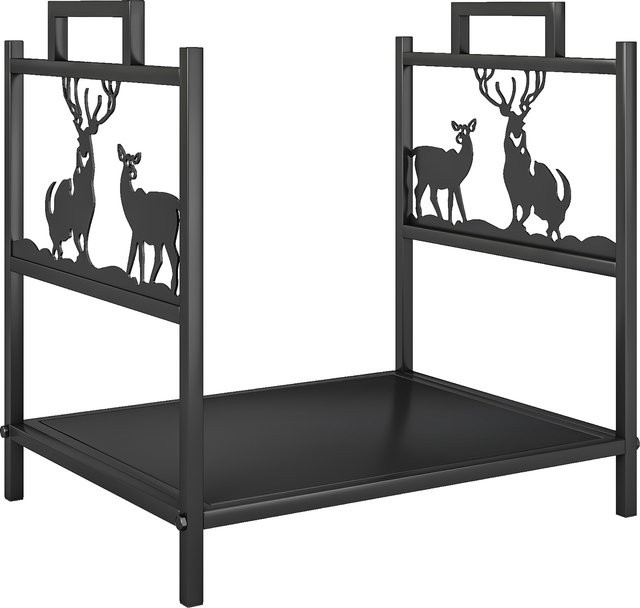 Outsunny Kaminholzregal aus Metall mit Rentierdesign in Schwarz, B/T/H: 42,5 x 33,5 x 43 cm - Bild 1