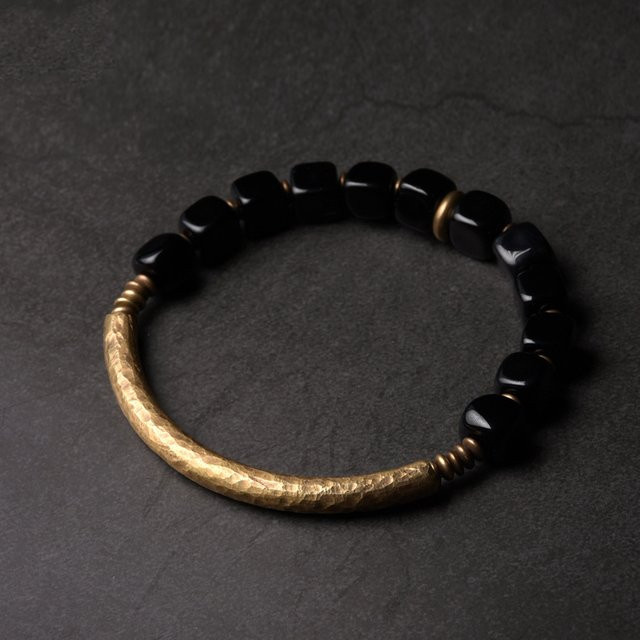reikinn Armband, Messing, Gold, Obsidian, Unisex - Bild 1