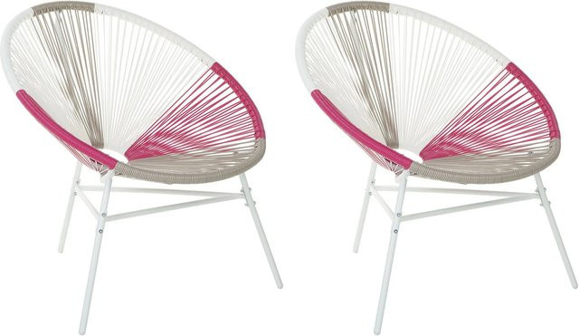 Beliani Cocktailsessel im Boho-Design aus PE-Rattan und Stahl, B/T/H: 76 x 76 x 85 cm, Bunt (Weiss, Beige, Rosa) - Bild 1