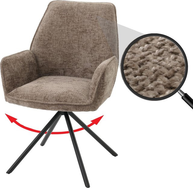 MCW Esszimmerstuhl G67 mit Armlehnen aus Chenille in Braun, drehbar mit Auto-Return-Funktion, Öko-Tex zertifiziert, B/T/H: 60 x 60 x 86 cm - Bild 1