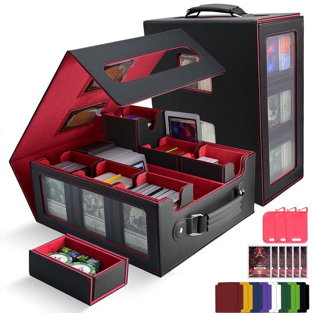 RyshePro Sammelkarten-Aufbewahrungsbox Commander Deck Box, 7-in-1, Schwarz, Rot - Bild 1