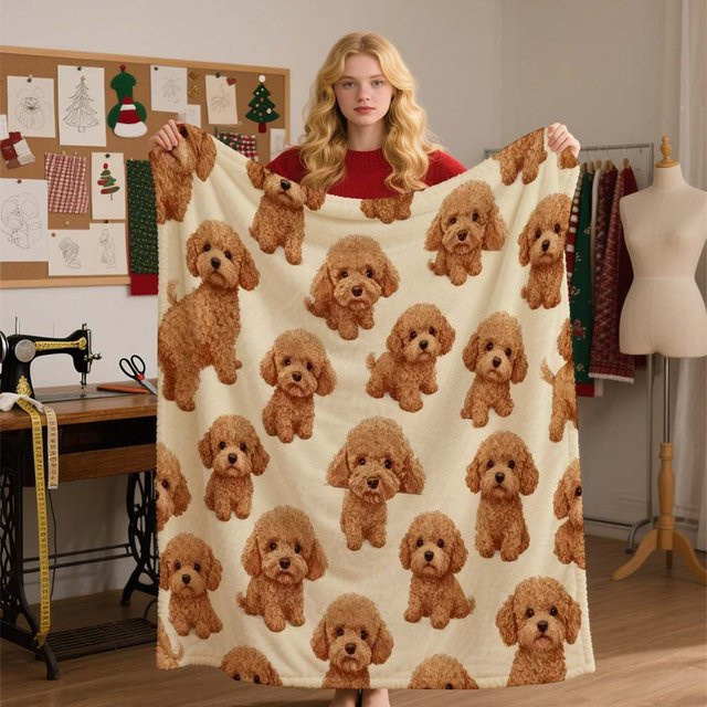 JMG Household Supplies Flanell-Kuscheldecke mit braunem Pudel-Print, weich und warm, B/B: 100 x 70 cm - Bild 1