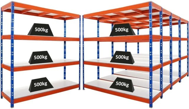 5x PROREGAL Rhino Profi Schwerlastregal mit 4 Melamin-Ebenen, Blau-Orange, B/T/H: 200 x 60 x 200 cm - Bild 1