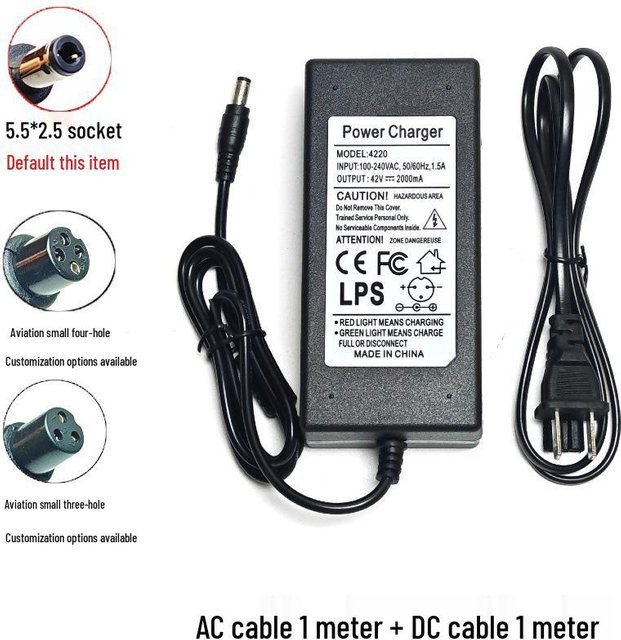 Chose One Ladegerät für zweirädrige Elektroroller mit Lithium-Akku, 42V 2A, Grau - Bild 1