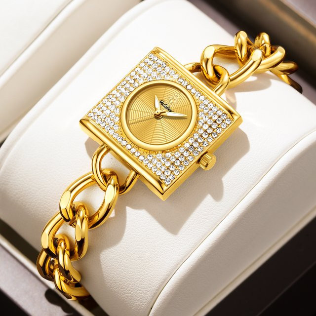 YaLaLuSi Armbanduhr Quarz, Edelstahl, Gold, Kristall, Damen - Bild 1