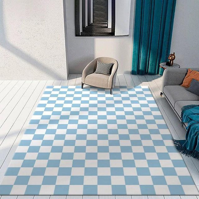Waschbarer Schachbrett-Teppich von Karpetti in Blau, Rechteckig, Breite: 100 cm, Länge: 120 cm - Bild 1