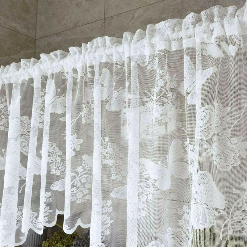 Tiyana Schmetterlings-Spitzenvorhang mit floralem Design, transparent, Weiß, Höhe: 210 cm, Breite: 90 cm - Bild 3