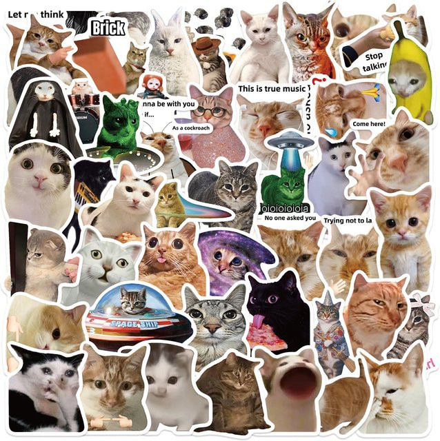 50 Stück Katzen-Meme Aufkleber Set, bunte DIY Graffiti Sticker für Wasserbecher und Skateboards - Bild 1
