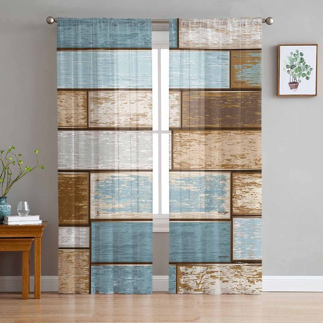 Binchi Outdoor Equipment Tüllvorhang im Landhausstil mit Grafikdesign, Farbe Blau, Transparent, Breite: 135 cm, Höhe: 114 cm - Bild 1