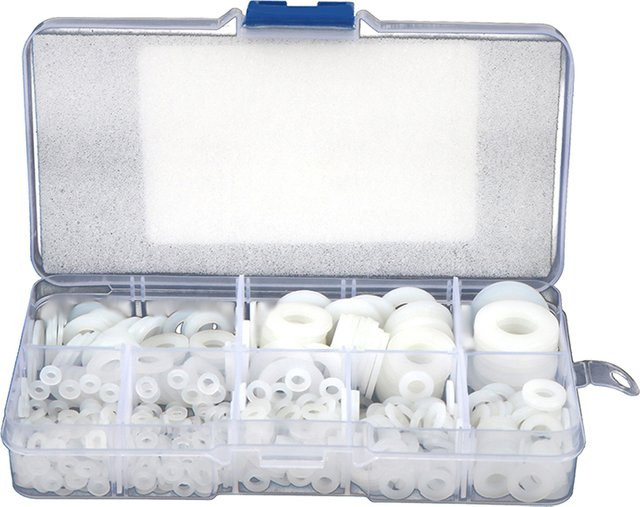 JETTING Nylon-Unterlegscheiben Set, weiße Kunststoff-Flachscheiben und Abstandshalter, 500 Stück pro Box, verschiedene Größen M2 bis M10 - Bild 1
