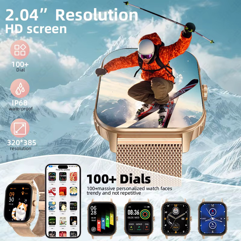LIGE Smartwatch mit 2,04 Zoll HD-Bildschirm, Bluetooth-Telefonie und Gesundheitsmonitor für Männer und Frauen, Weiß/Gold - Bild 3