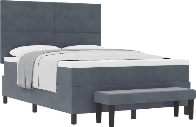 vidaXL Boxspringbett mit Matratze aus Samt in Dunkelgrau, B/T/H: 160 x 200 x 128 cm - Bild 1