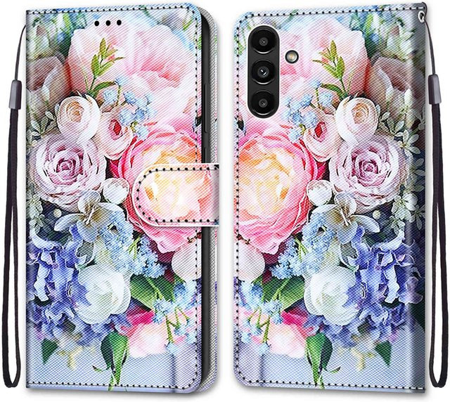 Luxuriöse bemalte Ledertasche im Brieftaschen-Stil als Schutzhülle für Samsung Galaxy A-Serie (A05, A05s, A14, A15, A16, A24, A25, A26, A35, A36, A55, A56 5G) in Multicolour - Bild 1